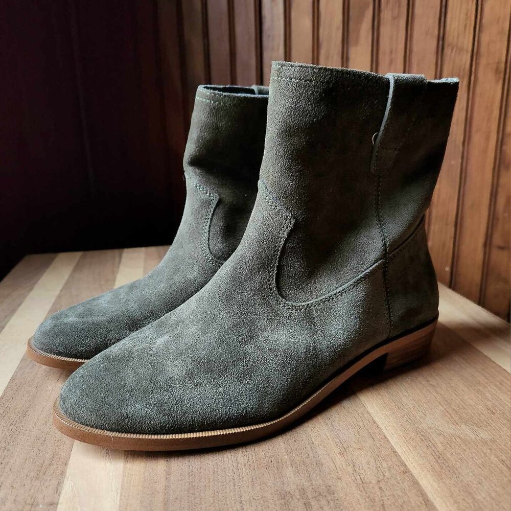 REBECCA MINKOFF Chasidy Olive Green Suede Short Flat Ankle Boots - Size 6 - NWOT